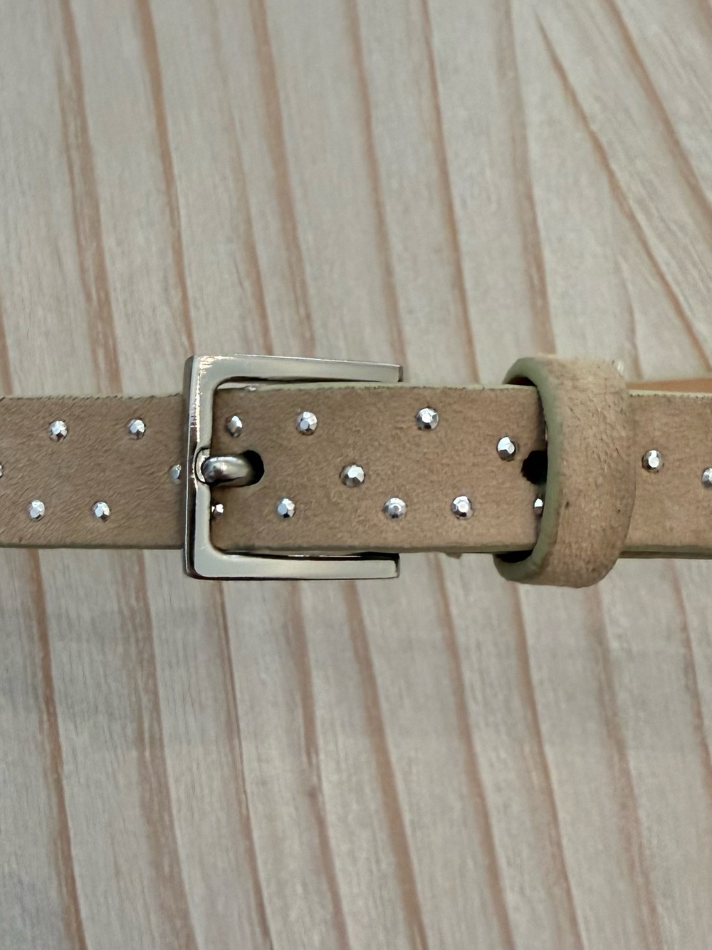J. Crew Beige Suede Studded Belt with Silver Buckle